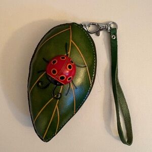 Green Leaf Wristlet with Ladybug Design